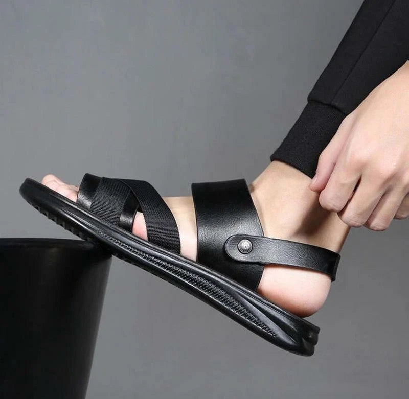 Blue Men Microfiber Leather Sandals Casual Sports Summer Beach Shoes Slippers