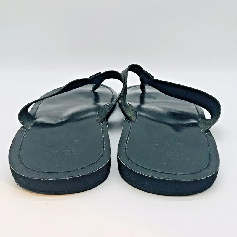 GAP Black Leather Flip Flops Men's 13 Black Thongs Beach Pool Sandals Slippers
