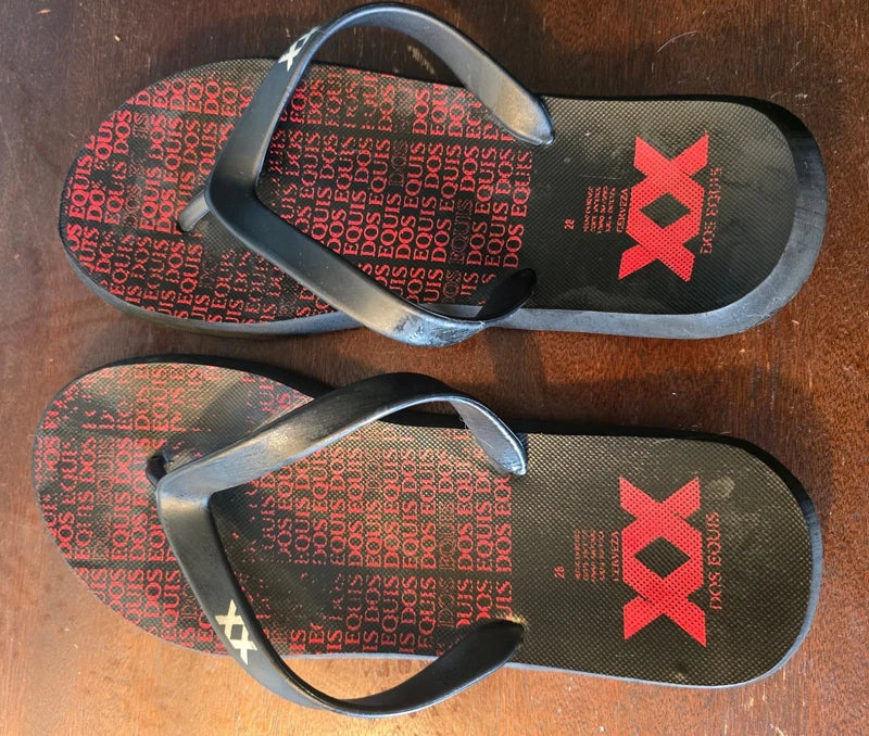 Mens DOS EQUIS Beer Flip Flops Beach Casual Slipper Size 10 Red & Black