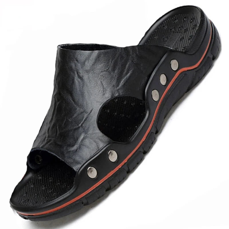 Mens Summer Non-slip Leather Slippers Beach Shoes Outdoor Casual Walking Sandals