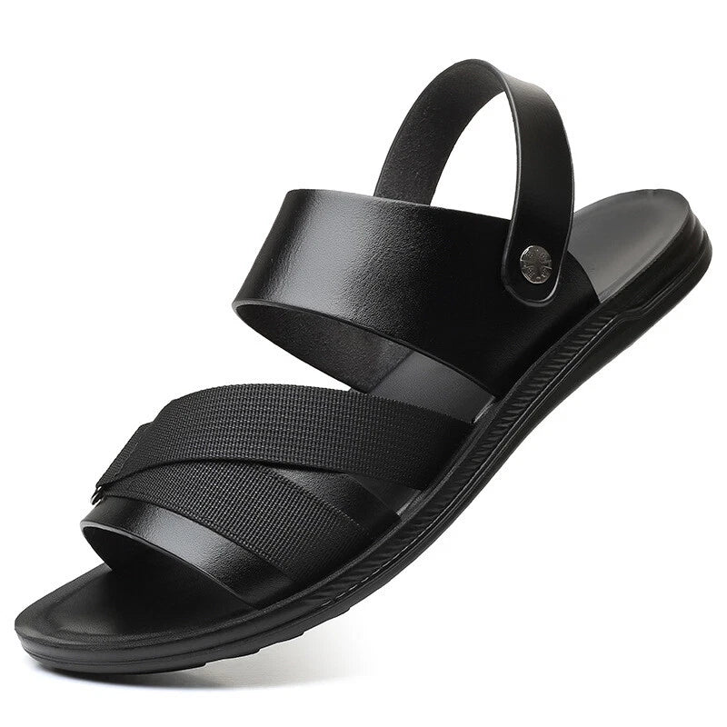 Men's PU Leather Sandals Casual Sports Summer Beach Shoes Slippers Slingbacks