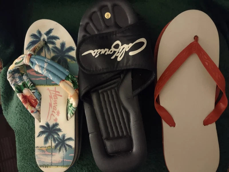 Lot 3, Sz 8 & 7 Rubber & Plastic Water Resistant,Slip On Lightwt Beach Slippers