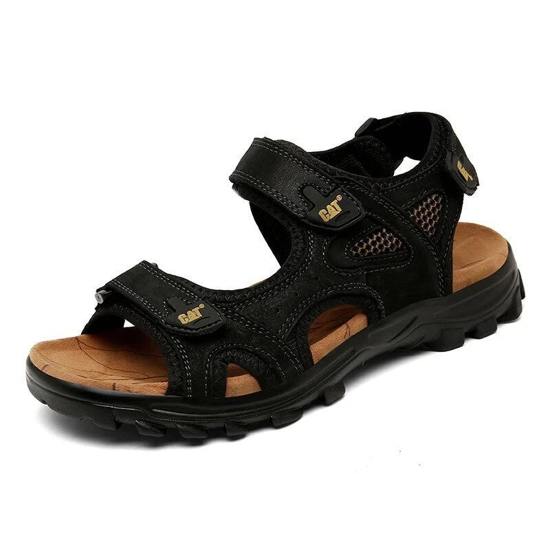 Summer Men's Flat Sandals Outdoor Comfortable Leather Non-slip Beach Slipper