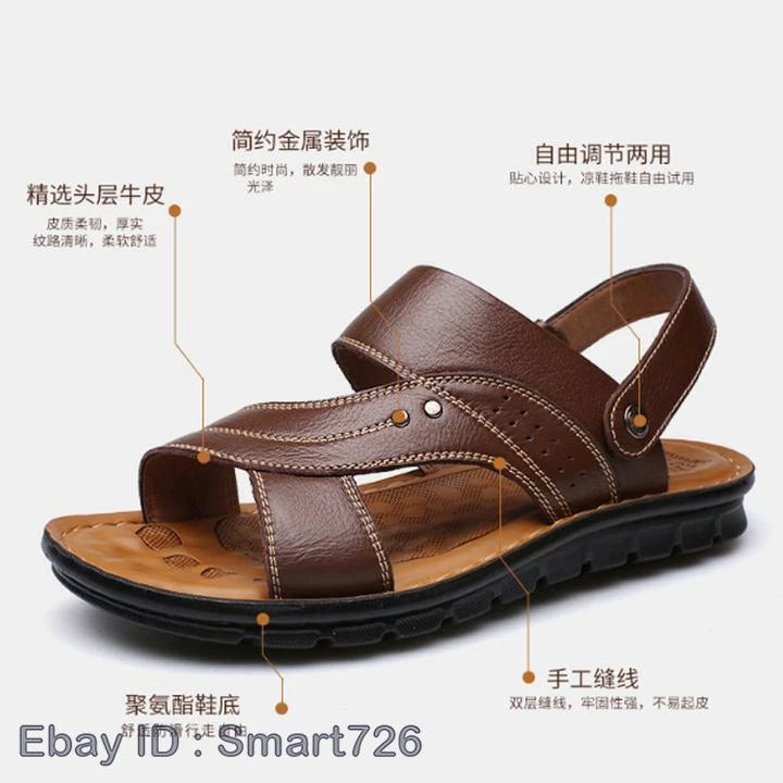 Men Genuine Leather Sandals Summer Casual Sports Beach Shoes Soft Home Slippers
