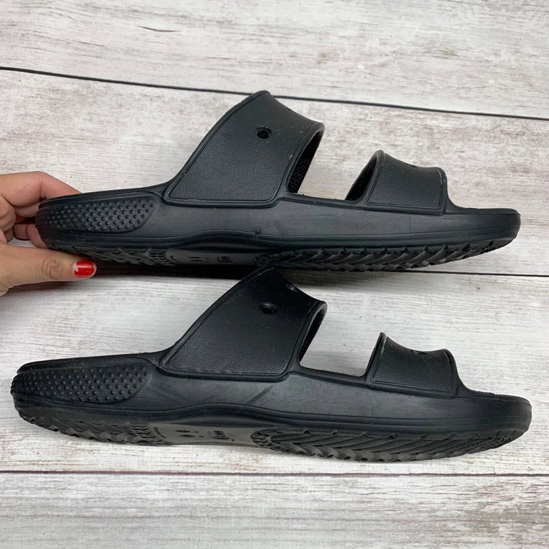 Crocs Sandals Mens Size 9 Womens 11 Black Two Strap Slide Beach Pool Shoes
