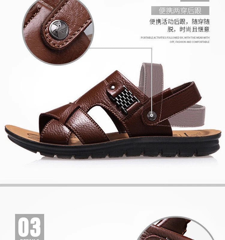38-48 Summer Open Toe Slippers Sandals Hollow Out Faux Leather Men's Beach Shoes