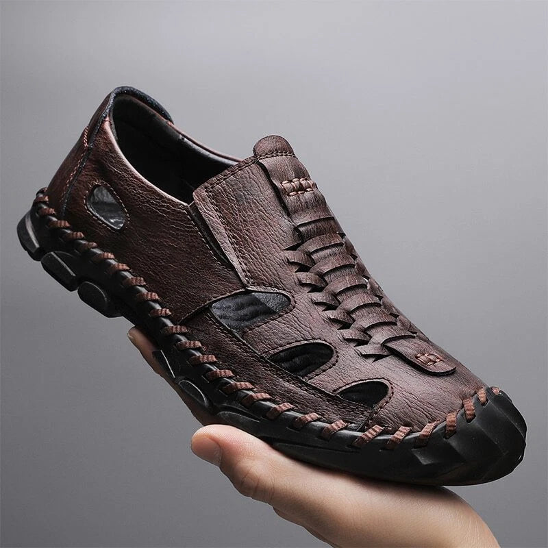 Men's Leather Sandals Non-slip Hiking Beach Slippers Soft Bottom Casual Shoes