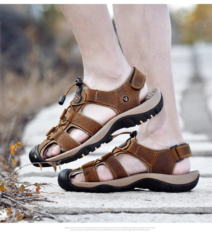 Genuine Leather Men's Shoes Summer Sandals Fashion Outdoor Beach Slippers