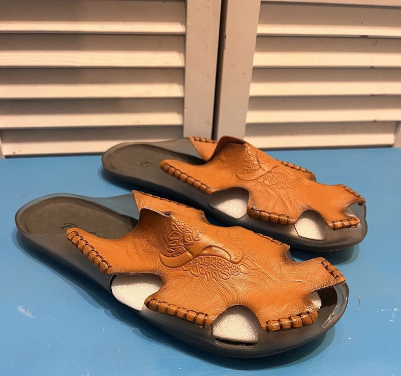 Men Genuine Leather Sandals Summer Casual Sports Beach Shoes Soft Slippers Sz 12