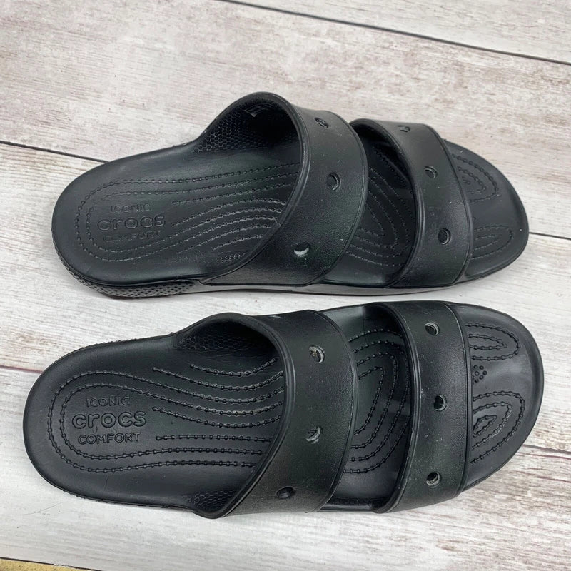 Crocs Sandals Mens Size 9 Womens 11 Black Two Strap Slide Beach Pool Shoes