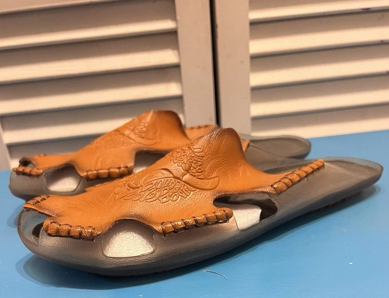 Men Genuine Leather Sandals Summer Casual Sports Beach Shoes Soft Slippers Sz 12