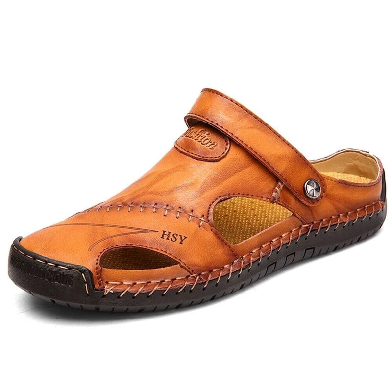 Mens Leather Sandals Water Shoes Summer Closed Toe Fisherman Beach Slippers Size
