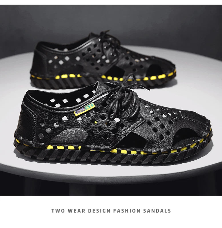 Men's Summer Sandals Casual Shoes Non-Slip Leather Outdoor Beach Slippers