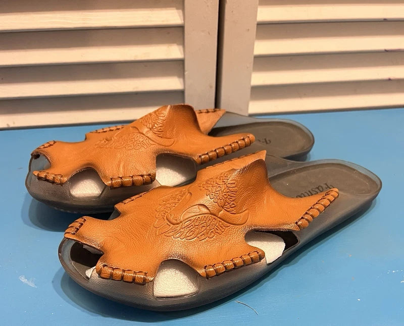 Men Genuine Leather Sandals Summer Casual Sports Beach Shoes Soft Slippers Sz 12