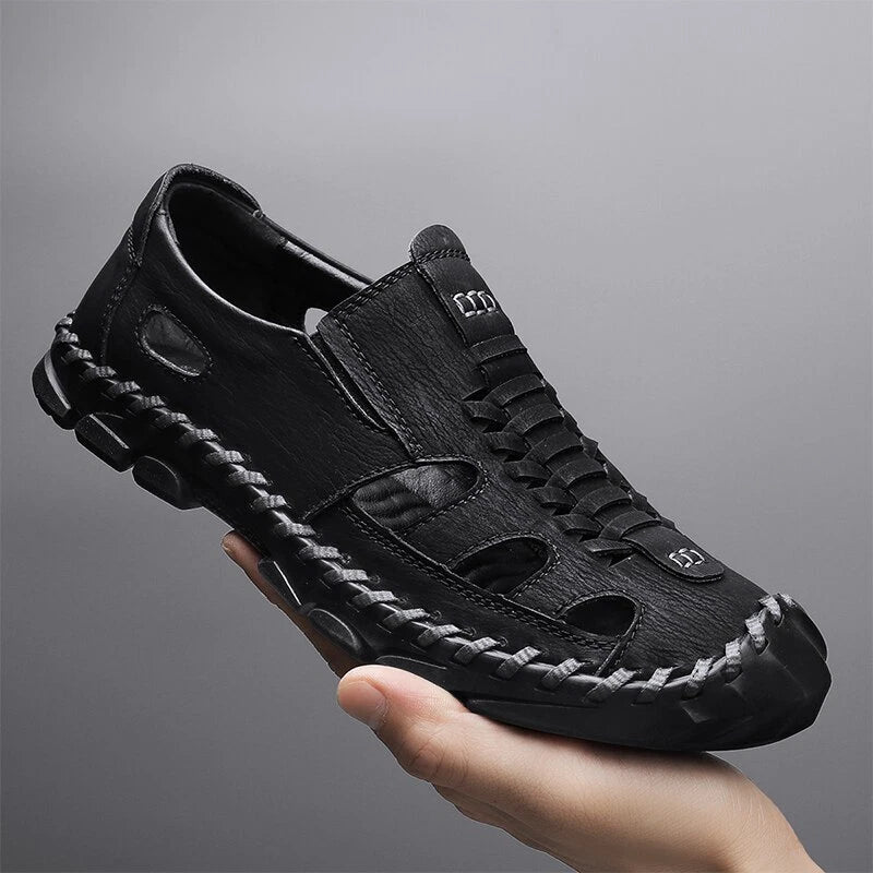 Men's Leather Sandals Non-slip Hiking Beach Slippers Soft Bottom Casual Shoes