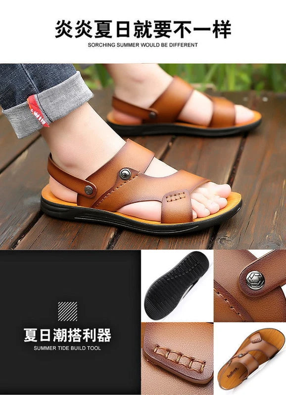 Blue Summer Men Microfiber Leather Sandals Casual Sports Beach Shoes Slippers