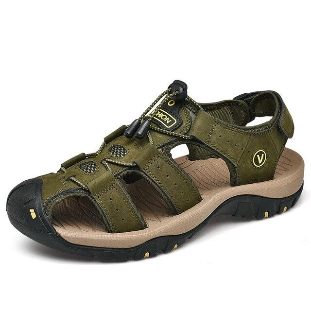 Summer Men's Sandals Breathable Casual Shoes Leather Outdoor Beach Slippers