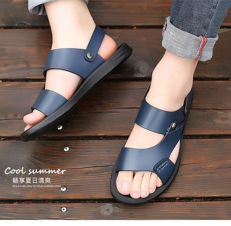 Blue Summer Men Microfiber Leather Sandals Casual Sports Beach Shoes Slippers