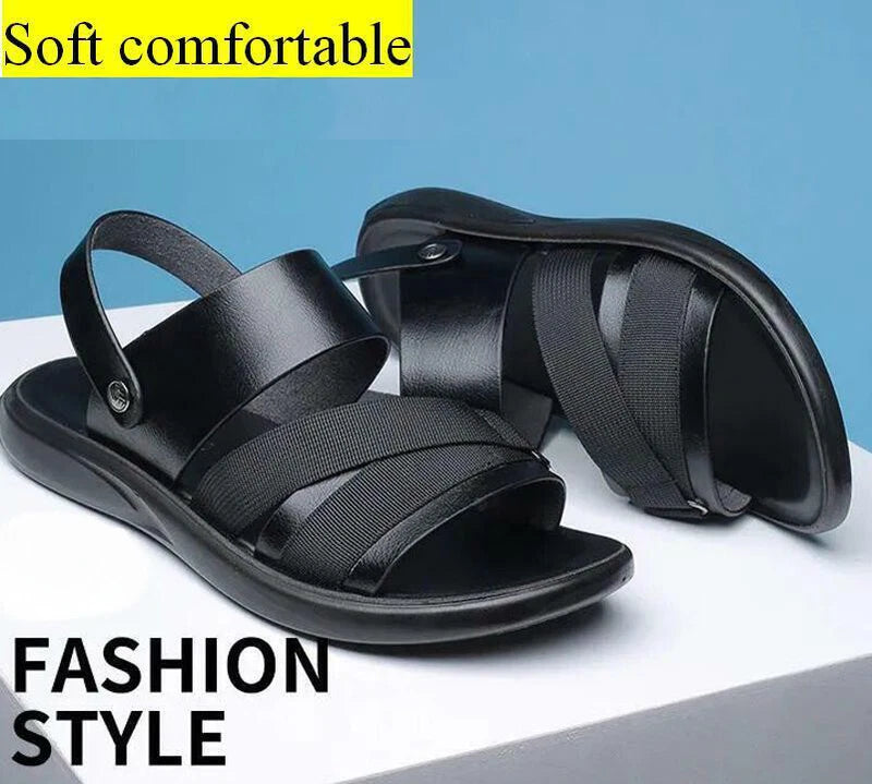 Blue Men Microfiber Leather Sandals Casual Sports Summer Beach Shoes Slippers