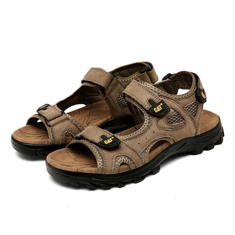 Summer Men's Flat Sandals Outdoor Comfortable Leather Non-slip Beach Slipper
