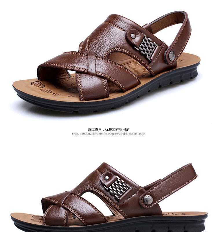 38-48 Summer Open Toe Slippers Sandals Hollow Out Faux Leather Men's Beach Shoes