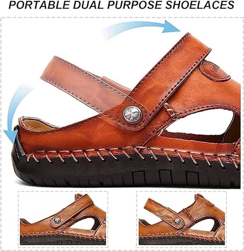 Mens Breathable Sandals Large Size Soft LeatherAdjustable Slipon Outdoor Sandals