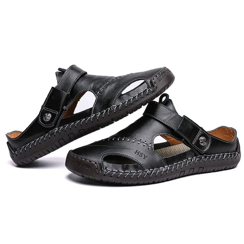 Mens Leather Sandals Water Shoes Summer Closed Toe Fisherman Beach Slippers Size