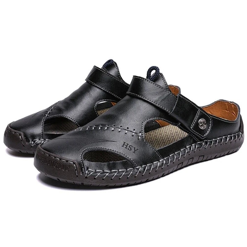 Mens Leather Sandals Water Shoes Summer Closed Toe Fisherman Beach Slippers Size