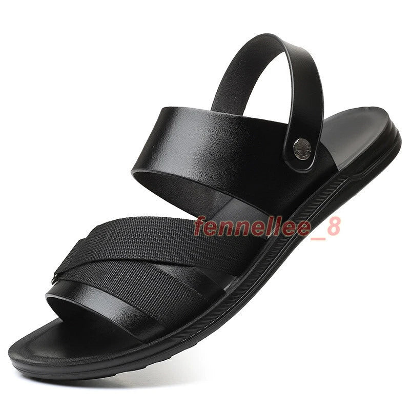 Men's PU Leather Sandals Casual Sports Summer Beach Shoes Slippers Slingbacks