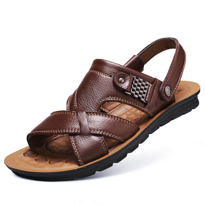 38-48 Summer Open Toe Slippers Sandals Hollow Out Faux Leather Men's Beach Shoes
