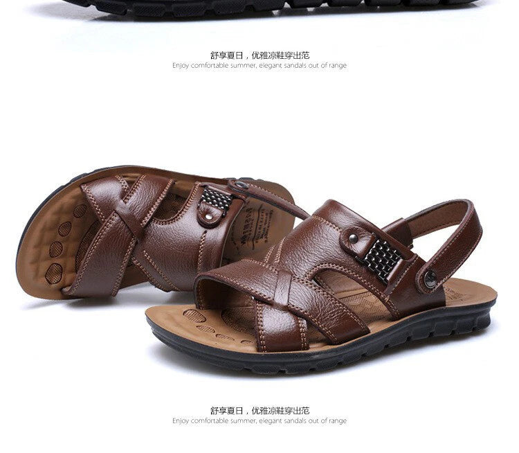 38-48 Summer Open Toe Slippers Sandals Hollow Out Faux Leather Men's Beach Shoes