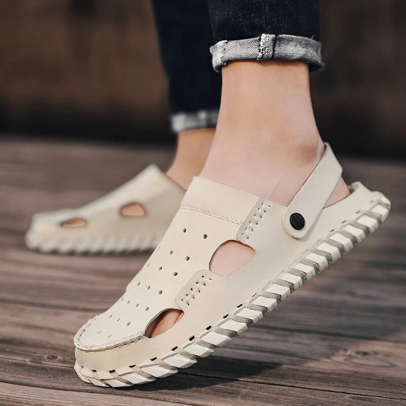Summer Men's Beach Slippers Outdoor Water Genuine Leather Sandals Casual Shoes