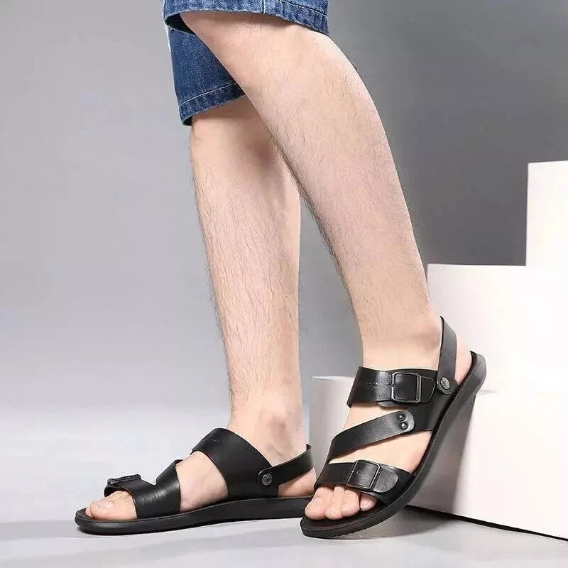 Men Leather Sandals Summer Slippers Casual Beach Shoes Sports Soft Home