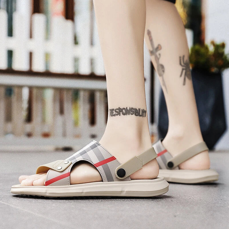 Men Summer Genuine Leather Sandals Casual Sports Beach Shoes Soft Home Slippers