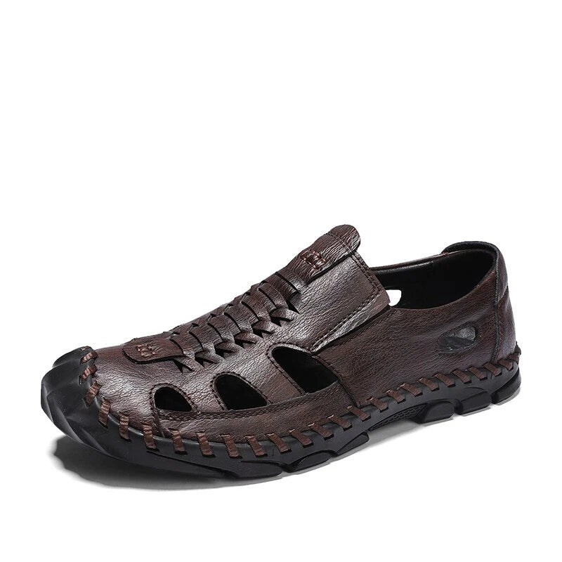Men's Leather Sandals Non-slip Hiking Beach Slippers Soft Bottom Casual Shoes
