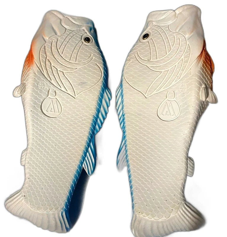 Funny Fish Slippers Flip Flops Size 13/14  Unisex Beach Camp Shoes Gag Gift Idea