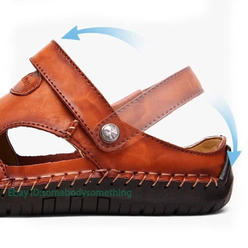 Mens Leather Sandals Water Shoes Summer Closed Toe Fisherman Beach Slippers Size