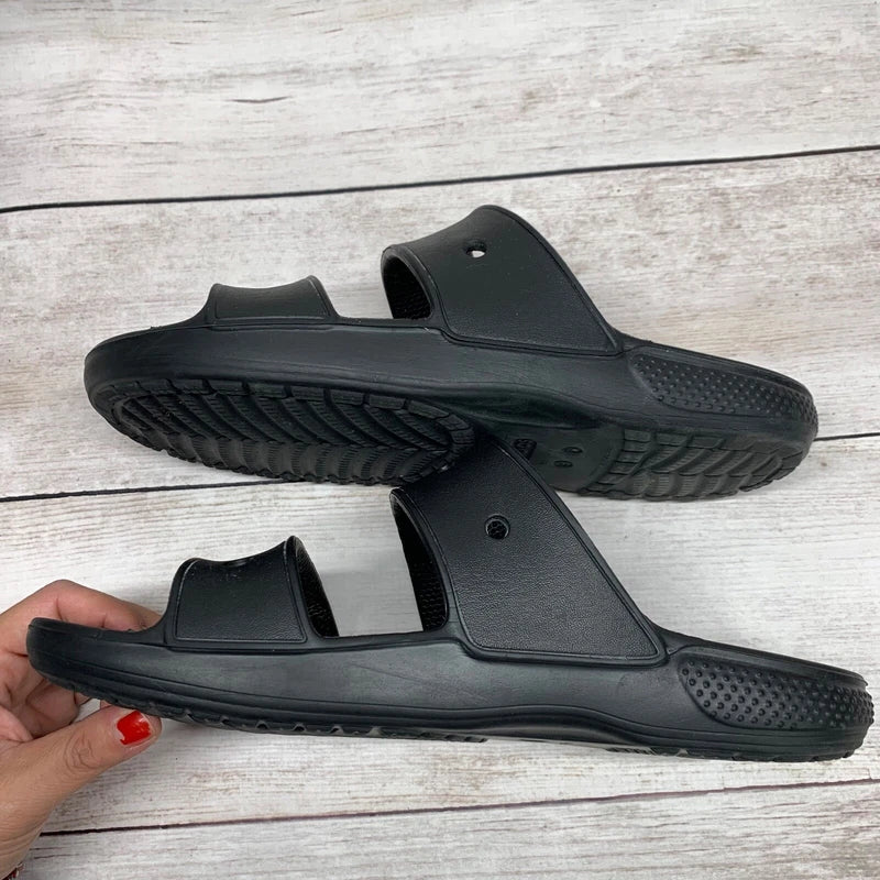 Crocs Sandals Mens Size 9 Womens 11 Black Two Strap Slide Beach Pool Shoes