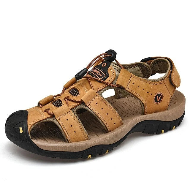 Summer Men's Sandals Breathable Casual Shoes Leather Outdoor Beach Slippers