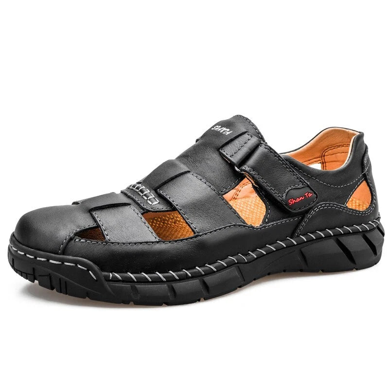 Men's Leather Sandals Outdoor Flat Roman Platform Casual Shoes Beach Slippers