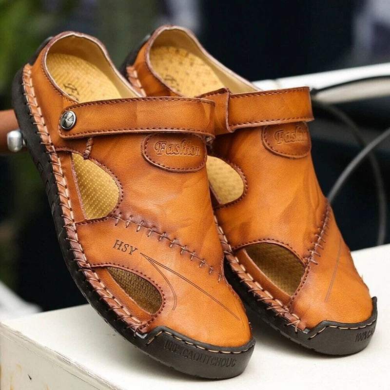 Mens Leather Sandals Water Shoes Summer Closed Toe Fisherman Beach Slippers Size