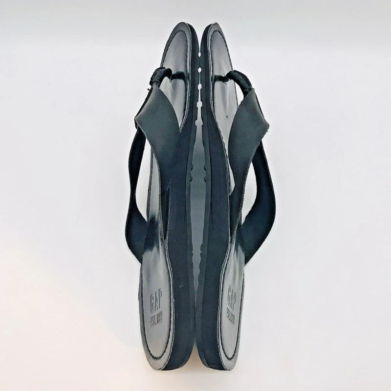 GAP Black Leather Flip Flops Men's 13 Black Thongs Beach Pool Sandals Slippers