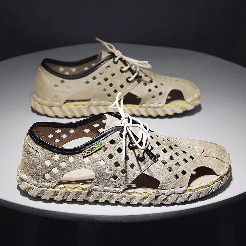 Men's Summer Sandals Casual Shoes Non-Slip Leather Outdoor Beach Slippers