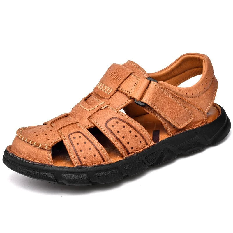 Fashion Men's Beach Slippers Genuine Leather Soft Breathable Non-slip Sandals