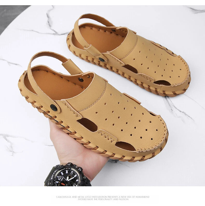 Summer Men's Beach Slippers Outdoor Water Genuine Leather Sandals Casual Shoes
