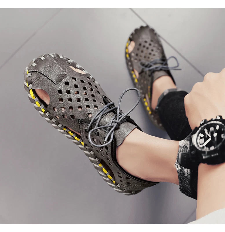 Men's Summer Sandals Casual Shoes Non-Slip Leather Outdoor Beach Slippers