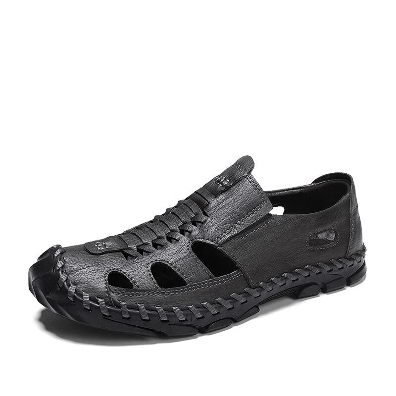 Men's Leather Sandals Non-slip Hiking Beach Slippers Soft Bottom Casual Shoes