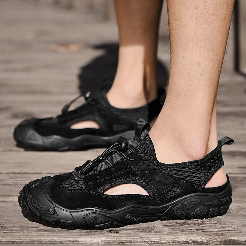 Genuine Leather Sandals Non-slip Men's Sneakers Breathable Mesh Beach Slipper