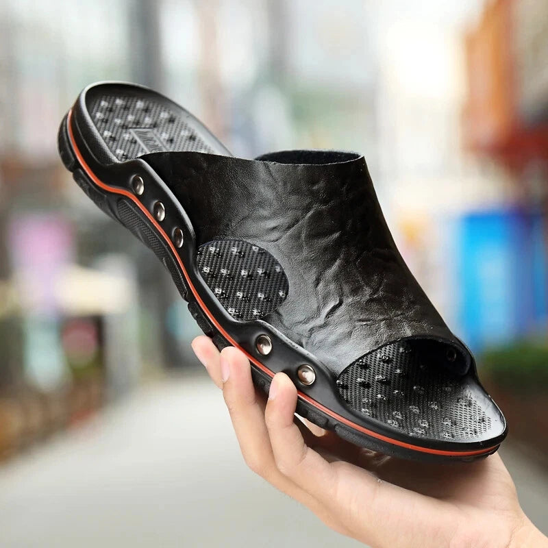 Mens Summer Non-slip Leather Slippers Beach Shoes Outdoor Casual Walking Sandals
