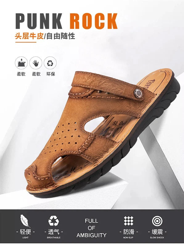 Men's Casual Genuine Leather Comfortable Sandals Outdoor Shoes Beach Slippers